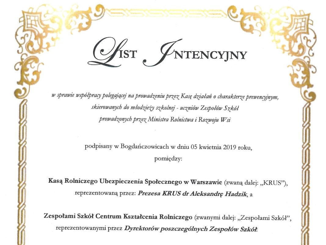 LIST INTENCYJNY