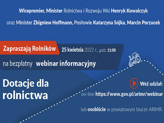 Dotacje dla rolnictwa - webinar informacyjny