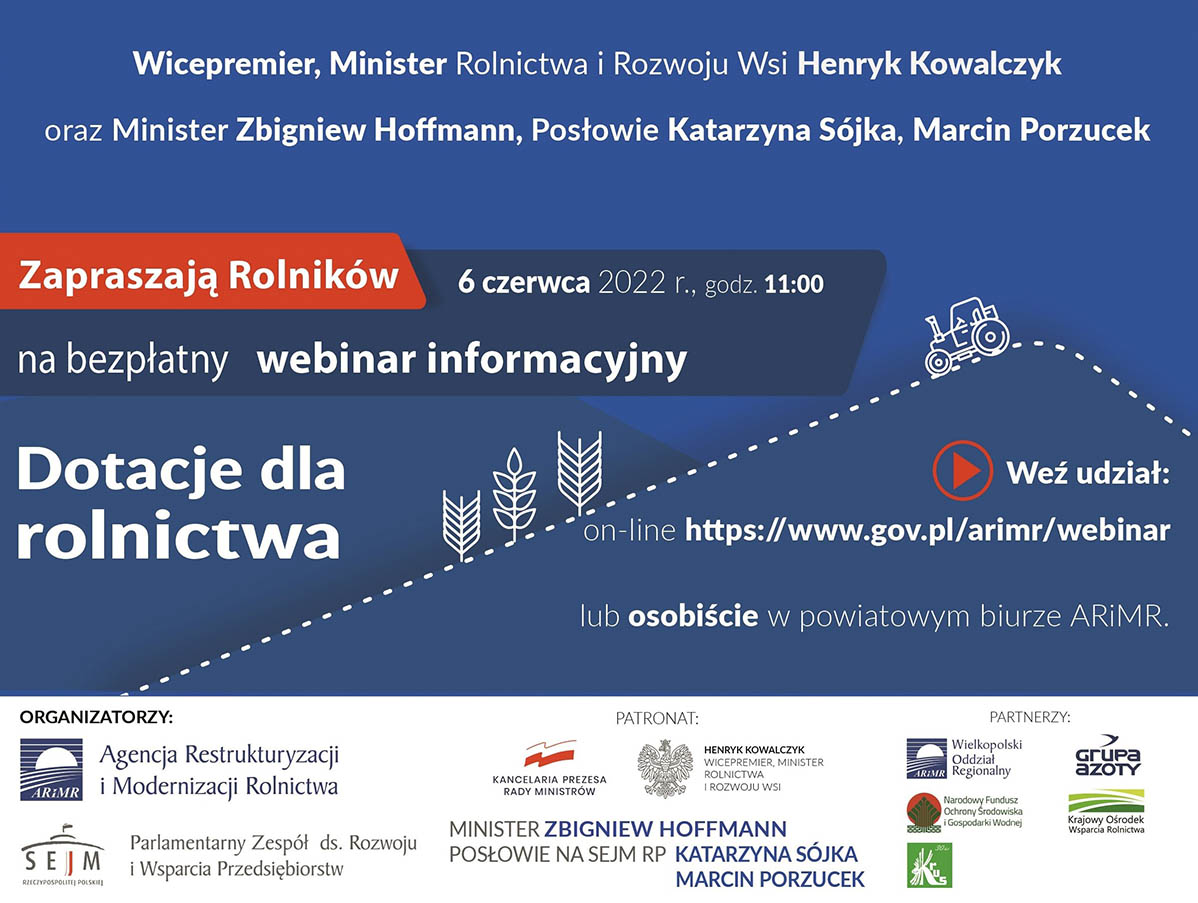 ARiMR zaprasza do wzięcia udziału w kolejnym webinarium z cyklu „Dotacje dla rolnictwa”