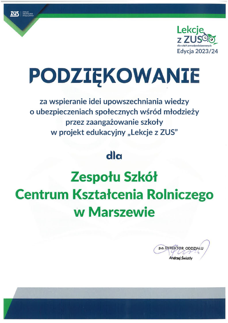 podziekowanie z zus